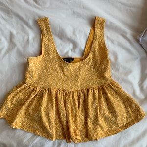 Yellow Patterned Baby Doll Crop Top